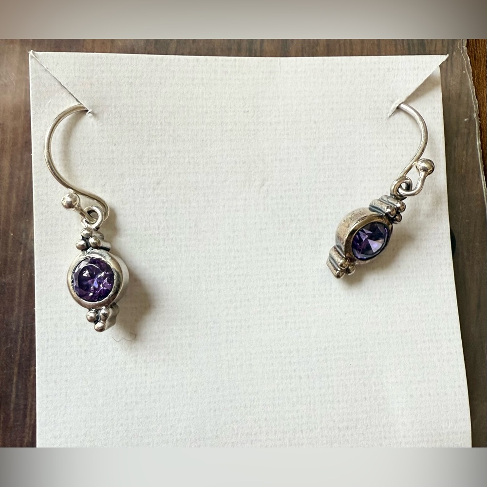 Silpada W2397 Retired 925 Sterling Purple CZ.Cubic Zircon Hook Petite Earrings